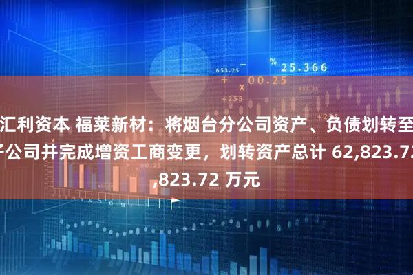 汇利资本 福莱新材：将烟台分公司资产、负债划转至全资子公司并完成增资工商变更，划转资产总计 62,823.72 万元